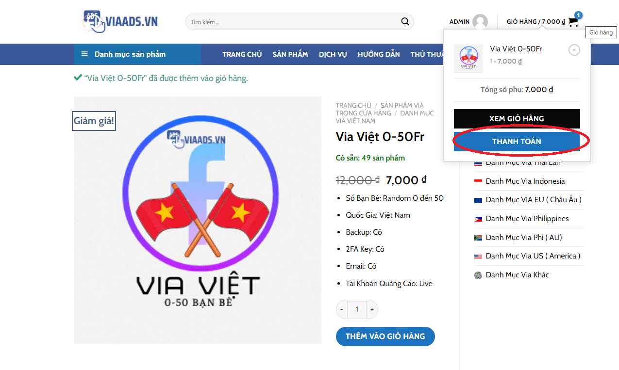 Bước 4: Thanh toán