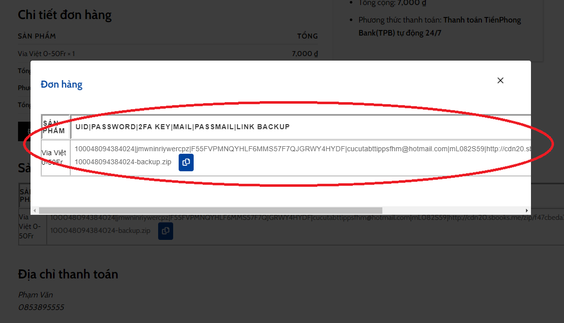 Bước 7: Đợi hệ thống xử lí và nhận thông tin Via vừa mua